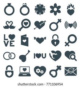 Set of 25 romance filled icons such as flower, heart, heart with arrow, ring, love word, love letter, male, i love you, female
