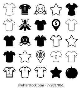 Set of 25 rounded filled and outline icons such as apple, t-shirt, confused emot, star, dollar location, t-shirt