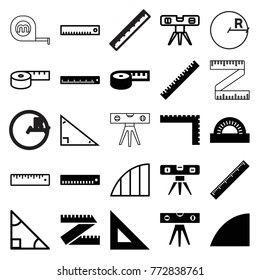 Set of 25 ruler filled and outline icons such as ruler, measuring tape, angle, triangle, protractor, circle