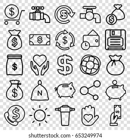 Set of 25 save outline icons such as sack, money, money sack, payment