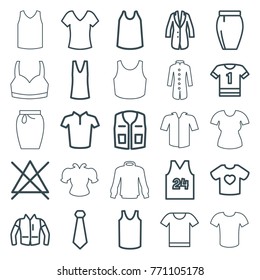 Set of 25 shirt outline icons such as shirt, no bleaching, singlet, skirt, jacket, tie
