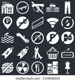 Set Of 25 simple editable icons such as Mannequin, No drugs, water, Skateboard, fast food, smoking, Shopping basket, Wave on black background, web UI icon pack