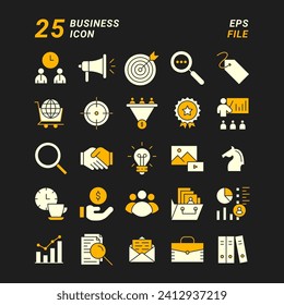 Set of 25 Simple Geometric Business Icon isolated on dark background, Editable Vector Icon, High Quality Vector Icon