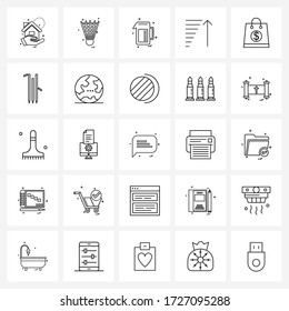 Set of 25 Simple Line Icons of bag; volume; kettle; arrow; up Vector Illustration