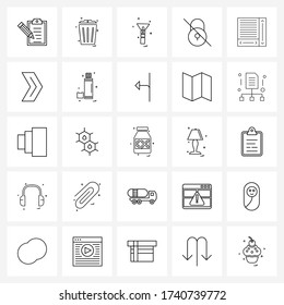 Set of 25 Simple Line Icons for Web and Print such as scroll; control; light; off; lock Vector Illustration