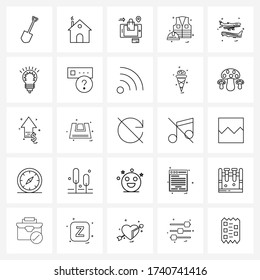 Set of 25 Simple Line Icons for Web and Print such as travel; plane; shopping; plane; hamlet Vector Illustration
