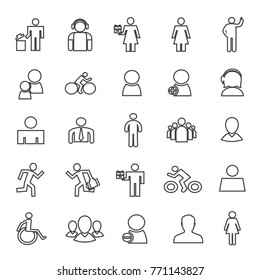 Set of 25 simple lines people related vector icons