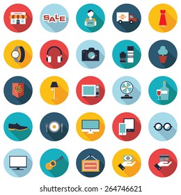 Set of 25 simple&editable colorful shopping flat icons.