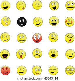 Set 25 Smiley Faces Various Facial Stock Vector (Royalty Free) 45343414 ...