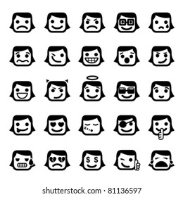 Set of 25 smiley faces. women characters