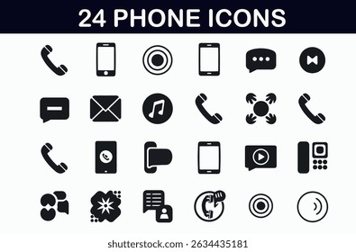 Set of 25 solid black user interface icons for web or mobile apps