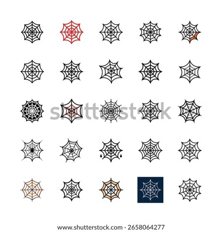 Set of 25 Spider Web Icons in Halloween Style
