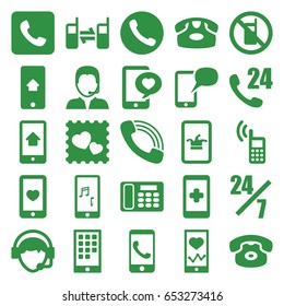 Set of 25 telephone filled icons such as no phone, desk phone