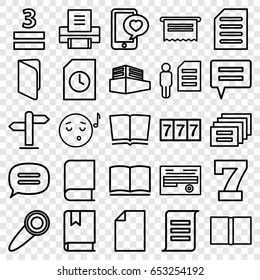 Set of 25 text outline icons such as 7 number, 3 allowed, document