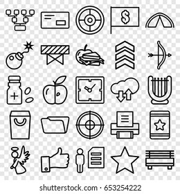 Set of 25 thin outline icons such as barrier, clock, folder, star