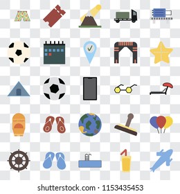 Set Of 25 transparent icons such as Plane, Cocktail, Swimming pool, Flip flops, Helm, Starfish, Sunglasses, Globe, Sun protection, Ball, Mountains, Tickets, web UI transparency icon pack