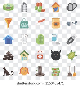 Set Of 25 Transparent Icons Such As Dustpan, Canned Food, Scratching, Dog, Cat, Fish, Water Tank, First Aid, Poop, Filter, Drugs, Cage, Web UI Transparency Icon Pack