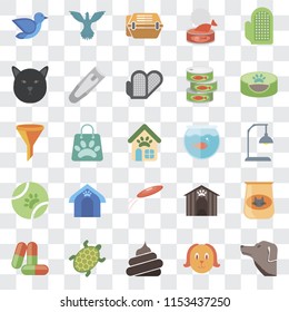 Set Of 25 transparent icons such as Dog, Poop, Turtle, Drugs, Pet bed, Aquarium, Frisbee, Ball, Cat, Animal carrier, Bird, web UI transparency icon pack
