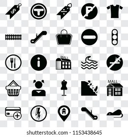 Set Of 25 transparent icons such as Rats, Escalator, Location, Electricity, Cit card, Traffic light, Wave, Mannequin, Shopping basket, Train, Discount, Junction, web UI transparency icon pack