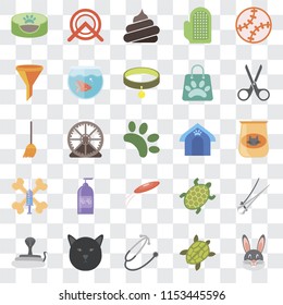Set Of 25 transparent icons such as Rabbit, Turtle, Stethoscope, Cat, Snake, Scissors, Pet house, Frisbee, Treats, Filter, Poop, Wheel, web UI transparency icon pack