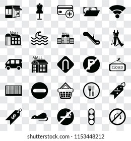 Set Of 25 transparent icons such as No turn, Traffic light, smoking, Rats, Price, Dress, parking, Shopping basket, Barcode, Mall, Cit card, Mannequin, web UI transparency icon pack