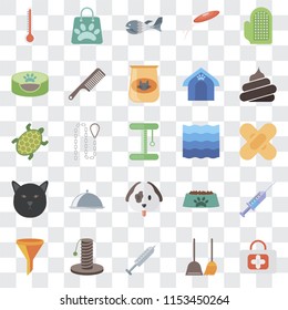 Set Of 25 transparent icons such as First aid, Dustpan, Injection, Scratching, Filter, Poop, Water, Dog, Cat, Pet bed, Fish, Shopping bag, web UI transparency icon pack