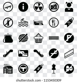 Set Of 25 Transparent Icons Such As No Drugs, Mannequin, Price, Junction, Mall, Discount, Train, Escalator, Alcohol, Radiation, Information, Web UI Transparency Icon Pack