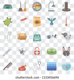 Set Of 25 transparent icons such as Aquarium, Water, Leash, Cat food, Comb, Thermometer, Fish, First aid, Injection, Turtle, Fish Dustpan, web UI transparency icon pack