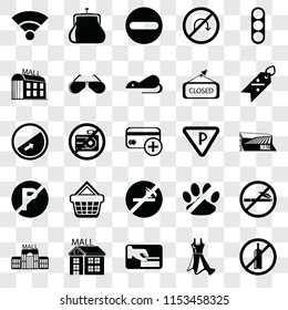 Set Of 25 transparent icons such as No alcohol, Dress, Card payment, Mall, Discount, Parking, smoking, parking, Forbidden, Purse, web UI transparency icon pack