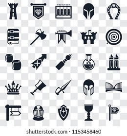 Set Of 25 transparent icons such as Standard, Goblet, Shield, Helmet, , Archery, Poison, Dagger, Crown, Book, Alchemy, web UI transparency icon pack