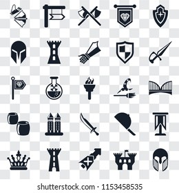 Set Of 25 transparent icons such as Armour, Castle, Lance, Tower, Crown, Dagger, Witch, Sword, Beer, Helmet, Axes, , web UI transparency icon pack