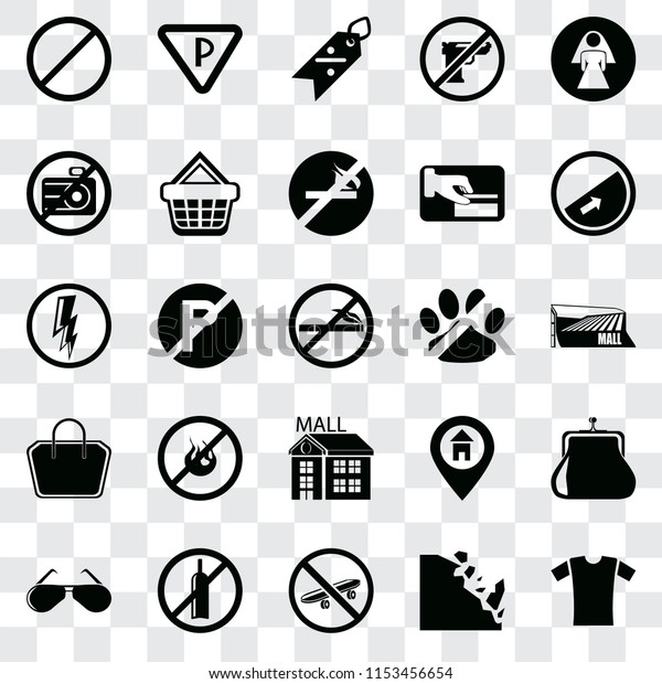 Set Of 25\
transparent icons such as Shirt, Falling rocks, Skateboard, No\
alcohol, Glasses, Slope, pets, Mall, Tote bag, camera, Discount,\
Parking, web UI transparency icon\
pack
