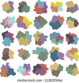 A set of 25 types of three-color curved shapes. Rounded clouds