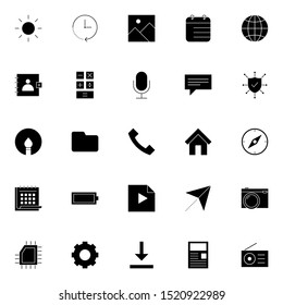 Set 25 of UI and UX icon in solid style. Creative glyph interface symbols for website design and mobile apps. Simple user interface solid icon sign isolated on white background. 25 icons.