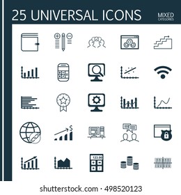 Set Of 25 Universal Editable Icons For Human Resources, Statistics And Computer Hardware Topics. Includes Icons Such As Security, Analytics, Laptop And More.