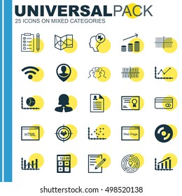 Set Of 25 Universal Editable Icons For Marketing, Statistics And Business Management Topics. Includes Icons Such As Innovation, Raise Diagram, Business Woman And More.