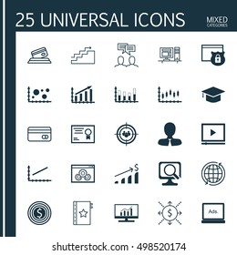 Set Of 25 Universal Editable Icons For SEO, Human Resources And Marketing Topics. Includes Icons Such As Plastic Card, World, Business Goal And More.
