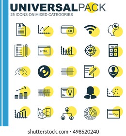 Set Of 25 Universal Editable Icons For SEO, Business Management And Education Topics. Includes Icons Such As Tree Structure, Business Woman, Reminder And More.