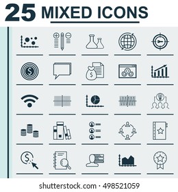 Set Of 25 Universal Editable Icons For Project Management, Computer Hardware And Education Topics. Includes Icons Such As Sequence Graphics, Personal Skills, Circle Graph And More.
