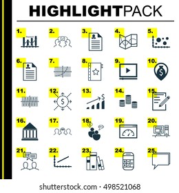 Set Of 25 Universal Editable Icons For Statistics, Project Management And SEO Topics. Includes Icons Such As Money, Loading Speed, Conference And More.
