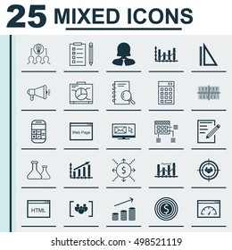 Set Of 25 Universal Editable Icons For Project Management, Marketing And Education Topics. Includes Icons Such As Website, Questionnaire, Focus Group And More.