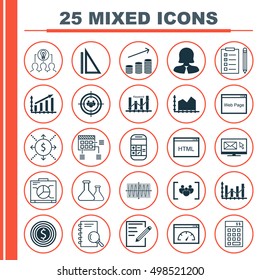 Set Of 25 Universal Editable Icons For Advertising, Marketing And Airport Topics. Includes Icons Such As Sinus Graph, Reminder, Questionnaire And More.