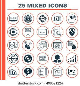 Set Of 25 Universal Editable Icons For Advertising, Statistics And Computer Hardware Topics. Includes Icons Such As Presentation, Connectivity, Road Map And More.