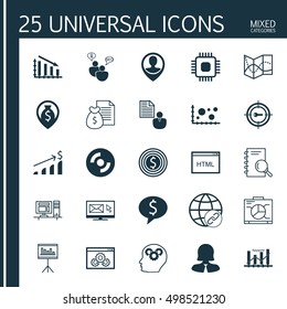Set Of 25 Universal Editable Icons For Statistics, Human Resources And Advertising Topics. Includes Icons Such As Board, Newsletter, Fail Graph And More.