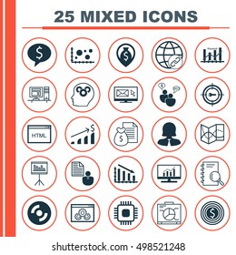 Set Of 25 Universal Editable Icons For Statistics, Computer Hardware And Airport Topics. Includes Icons Such As Business Woman, Road Map, Connectivity And More.