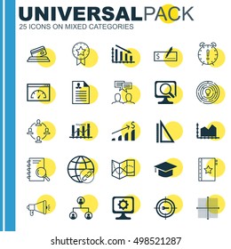 Set Of 25 Universal Editable Icons For Marketing, Human Resources And Education Topics. Includes Icons Such As Present Badge, Credit Card, Tree Structure And More.