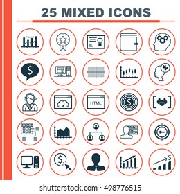 Set Of 25 Universal Editable Icons For Business Management, SEO And Advertising Topics. Includes Icons Such As Questionnaire, Wallet, Brain Process And More