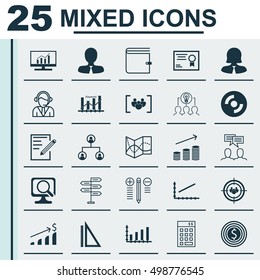 Set Of 25 Universal Editable Icons For Computer Hardware, Advertising And Business Management Topics