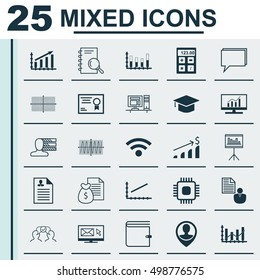 Set Of 25 Universal Editable Icons For Statistics, Education And Marketing Topics