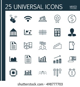 Set Of 25 Universal Editable Icons For Business Management, Project Management And Education Topics. Includes Icons Such As SEO Brainstorm, Wireless, Curriculum Vitae And More